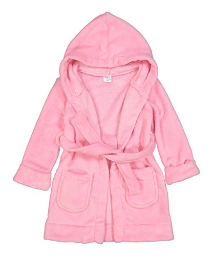 Elowel Boys Girls Light Pink Hooded Childrens Fleece Sleep Robe Size 2 Toddler -14Y